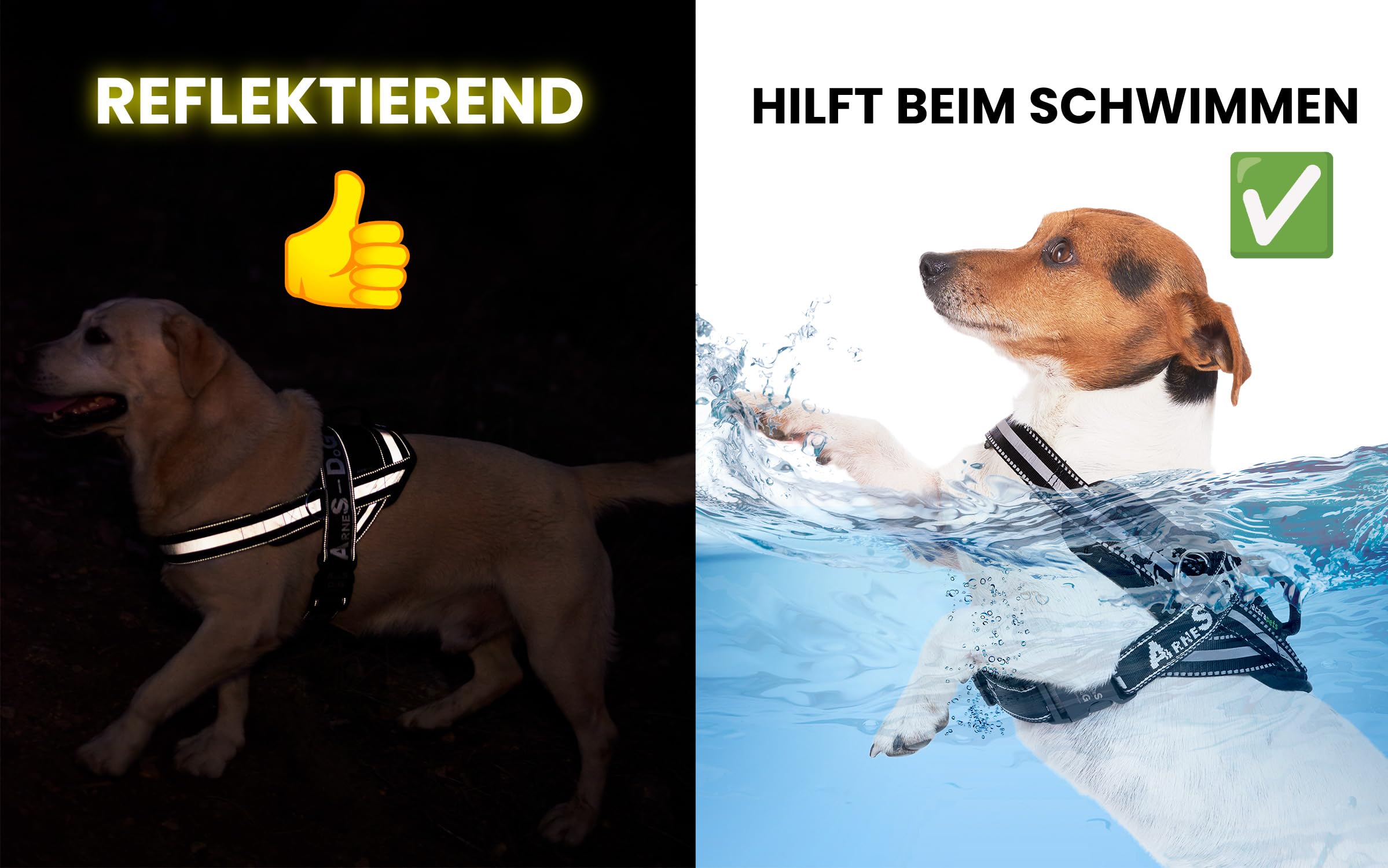 Hundegeschirr & Leine | 3 Ringe Gepolstert & Atmungsaktiv | Elastische Bifida-Linie Reflektierend Verstellbar zum Wandern Laufen (Schwarz XL mit Leine)