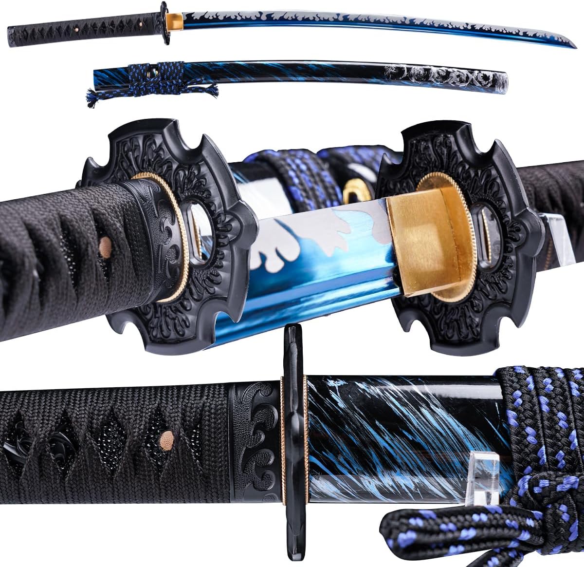 Japanese Samurai Katana Sword, 1060 High-Carbon Steel, Blue Flame, Full Tang