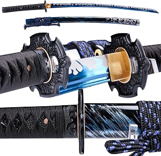 Japanese Samurai Katana Sword, 1060 High Carbon Steel Traditional Handmade, Blue Flame Full Tang, High-Performance/Razor-Sharp, Gifts for Men/Boys