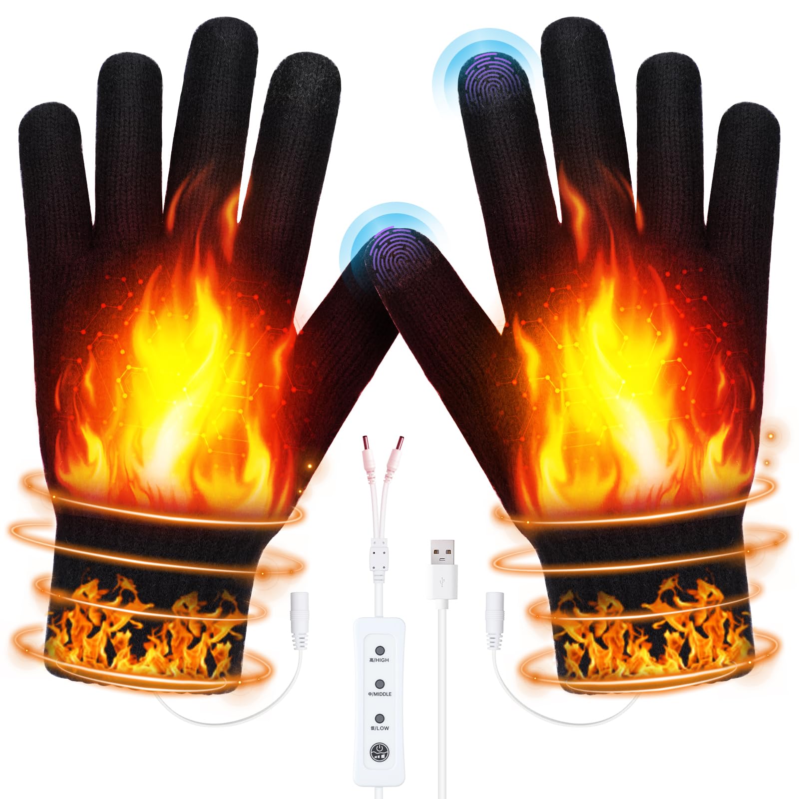 Guantes Calefactables USB para Pantalla Táctil 3 Temperaturas Felpa Gruesa Trabajo Frío Esquí Senderismo Regalo