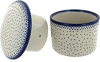 Vista 2 de Blue Rose Polish Pottery - Mantequillera francesa de puntos pequeños azules, se adapta a 1 barra, plato de mantequilla para organización