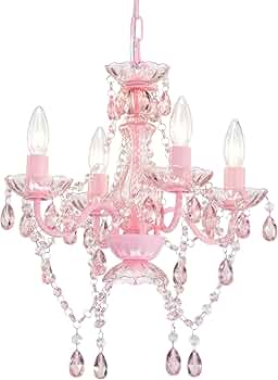 LaLuLa Mini Chandelier with Acrylic Crystals Pink Chandelier 4 Light Modern Chandelier for Girls Room