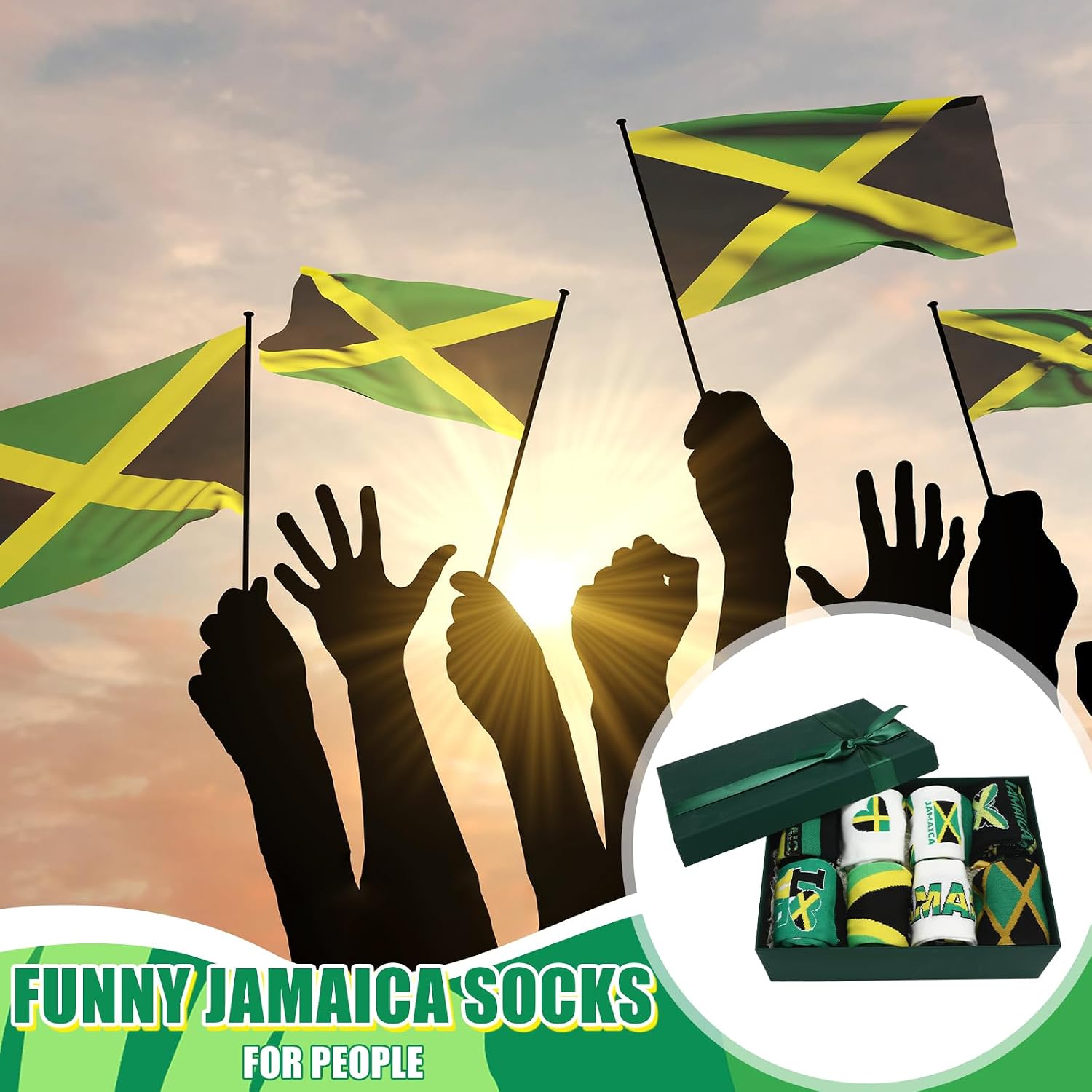 Hercicy 8 Pairs Jamaican Socks for Men Women Jamaican Flag Printed Breathable Cotton Polyester Crew Sock Novelty Jamaica Souvenirs Gifts Patriotic Theme Wear Holiday Party Favors