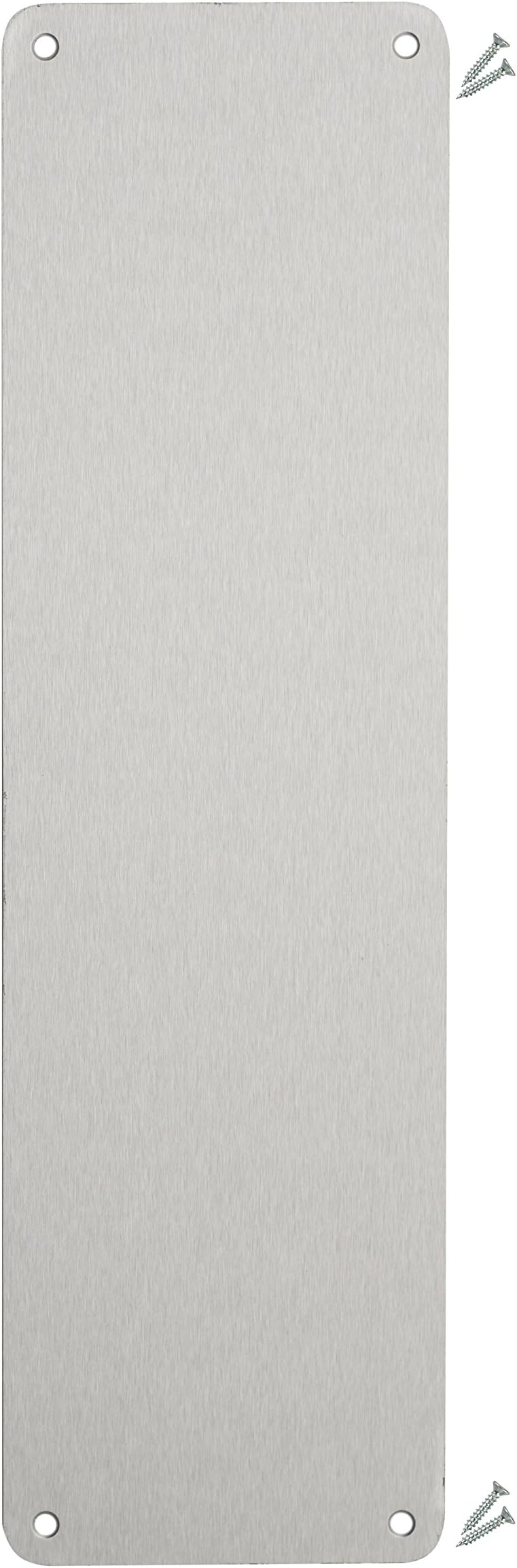 Fire Door Guru® Satin Stainless Steel Finger Plate/Push Plate - 300 x 75mm - Round Corner - Fixings Included