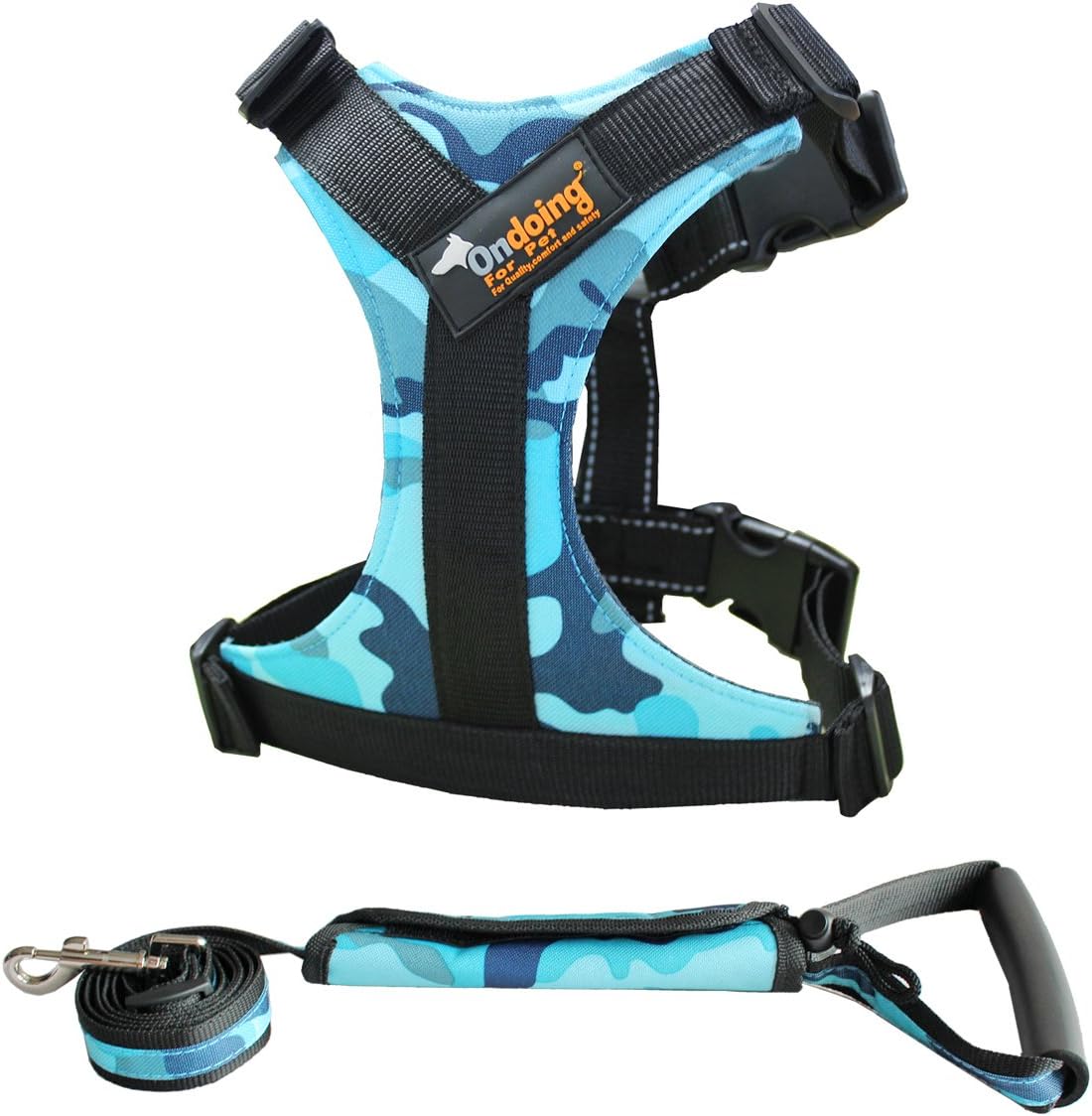 Ondoing Dog Harness No Pull Pet Vest with Handle Adjustable Reflective Easy Control for Small Medium Large Dog, 2 Pieces Camo Blue, X-Large