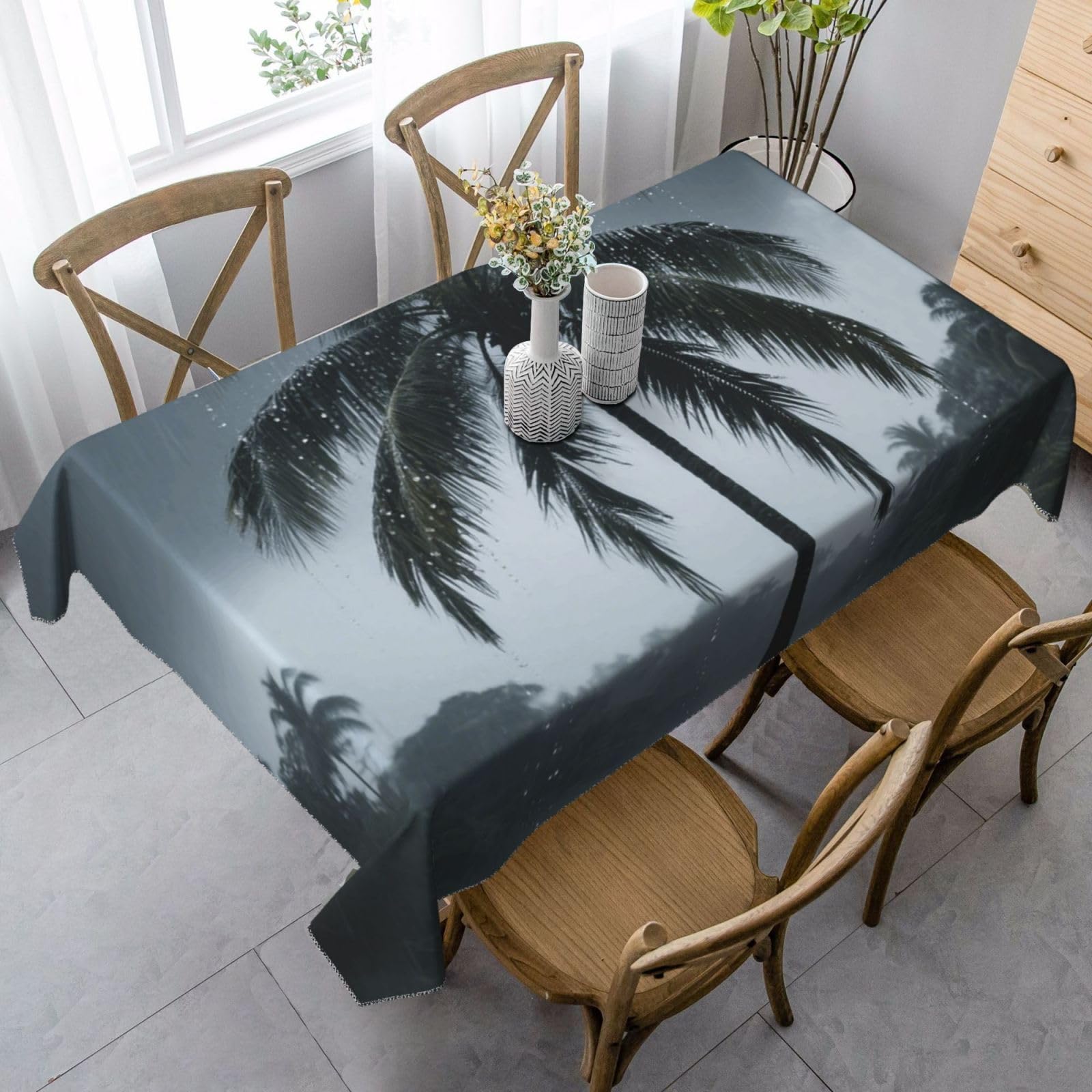 FekiLoot Plam Tree Rectangle Tablecloth 35x55 Inch, Washable Reusable Farmhouse Table Cloths Wrinkle Free and Spillproof Kitchen Dinning Table Cover for Party Wedding Picnic Home Decor Tablecloths