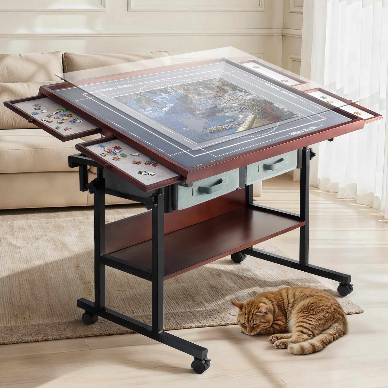 Rotating Tilting Jigsaw Puzzle Table with Drawers - 1500 Piece Puzzle Board for Adults