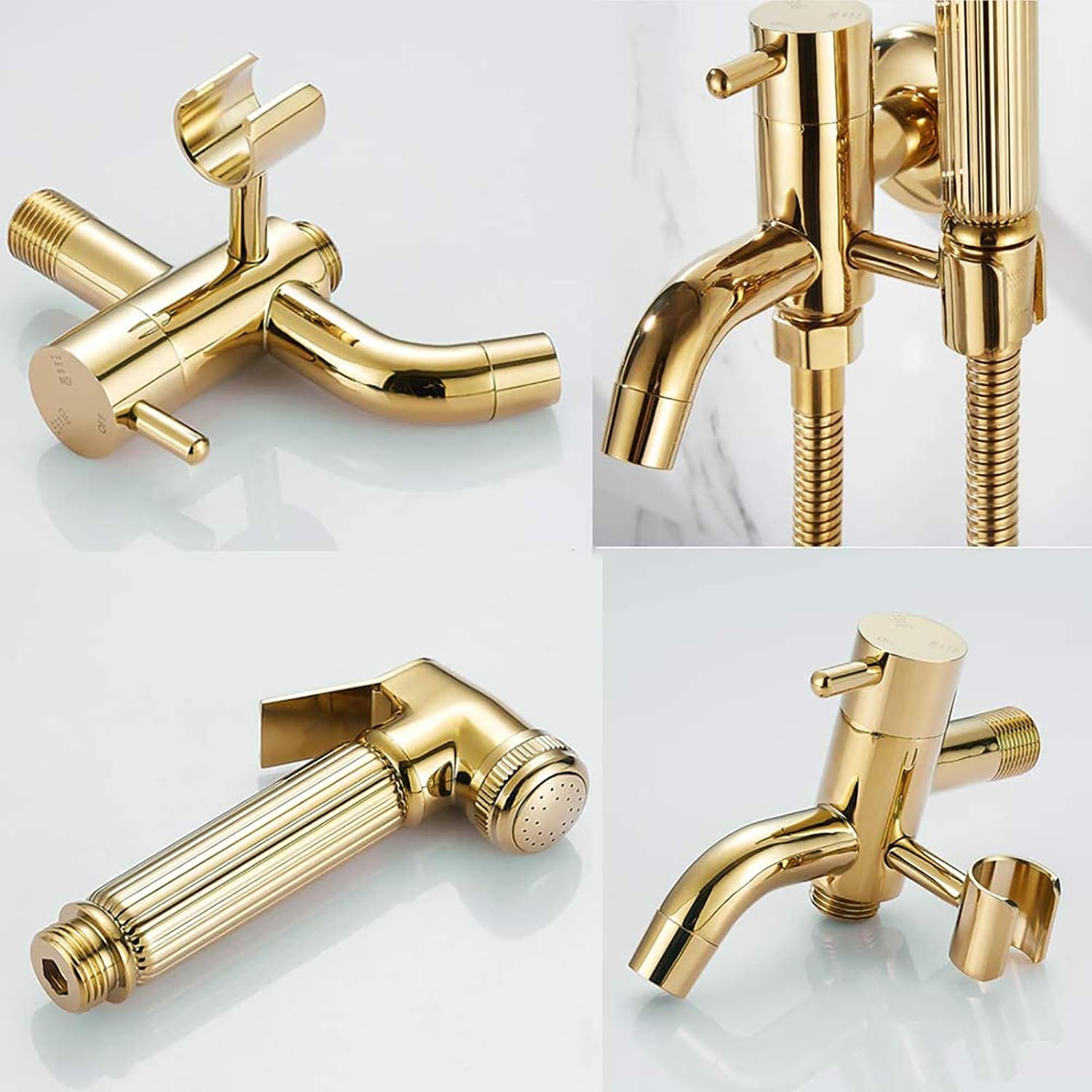 Handheld Bidet Sprayer for Toilet with Cold Water, Titanium Gold Bathroom Cloth Diaper Sprayer Set Brass Wall Mounted Bidet Sprayer Kit with Shower Hose for Personal Hygiene