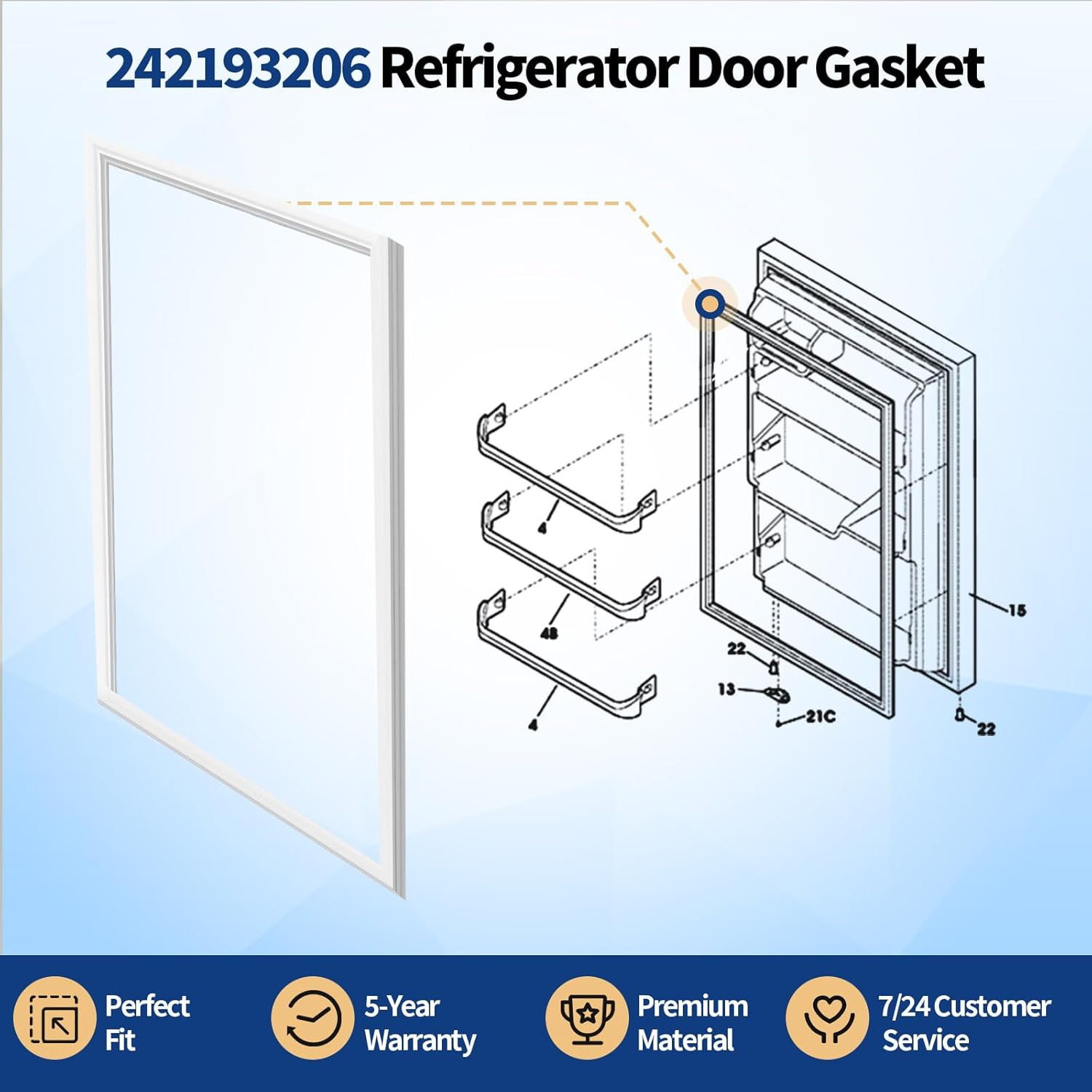 2026 NEW UPGRADED 242193206 Refrigerator Fresh Food Door Gasket Replacement for Frigidaire Kenmore Crosley White-Westinghouse, 41.6'' x 28.5'' Fridge Door Seal, Replaces AP5806733 PS9493819 EAP9493819