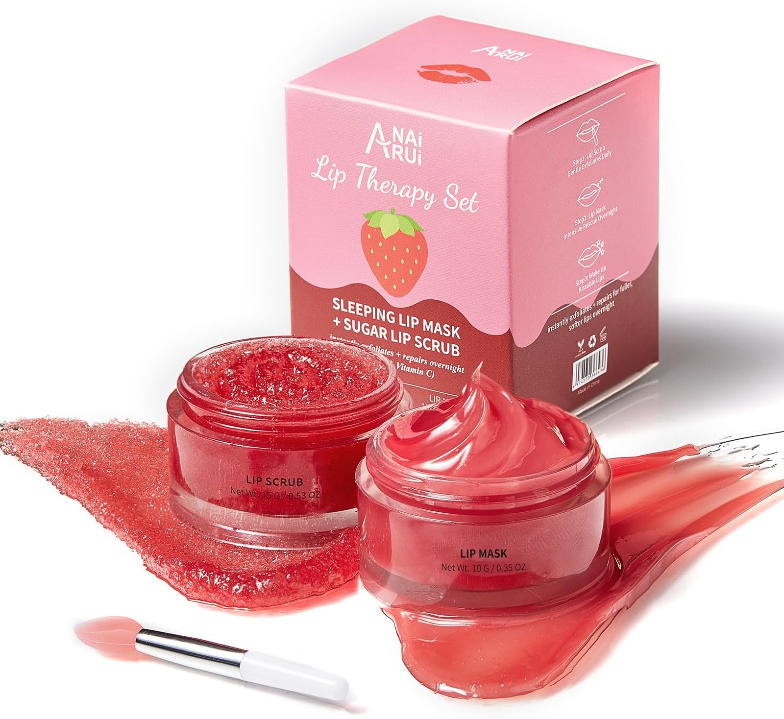 Lip Scrub & Lip Mask Set, Overnight Treatment Lip Care Products, Daily Lip Gift Set for Girls, Moisturize & Nourish, Dry Cracked Lips, Intense Hydration with Vitamin C, Overnight Lip Mask