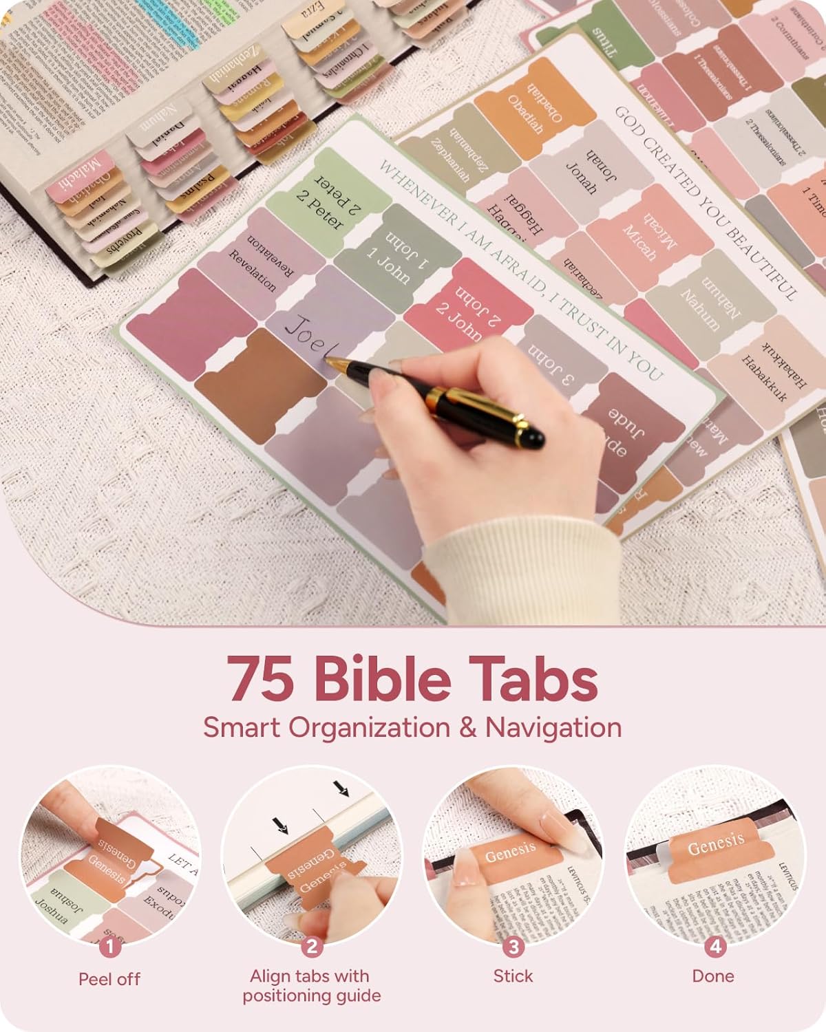 Bible Journaling Kit – Quilted Bible Cover Case for Women, 31 Highlighters, 75 Tabs, Bible Study Supplies & Christian Gift for Women and Teens (Shoulder Strap, Blush Pink) - Image 6