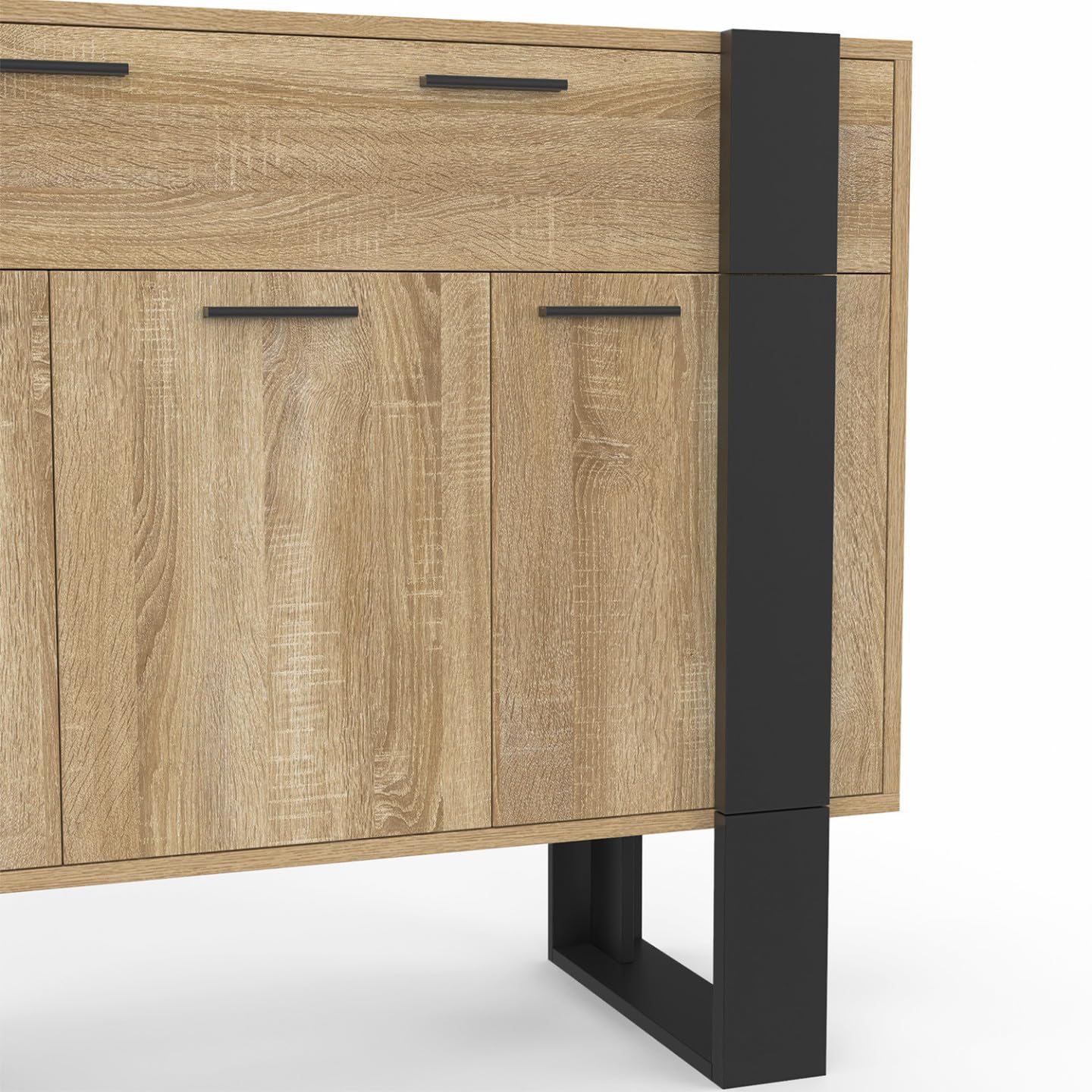 IDMarket - Mueble aparador Phoenix 100 cm con 3 puertas y 1 cajón, madera y negro