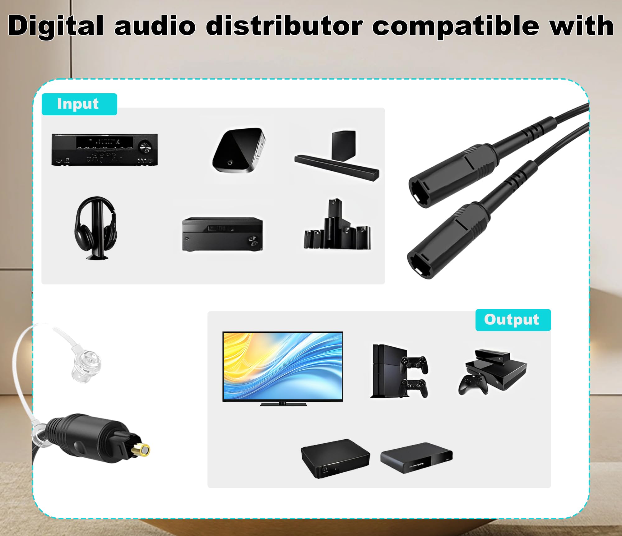 Cavo audio digitale, 1 ingresso maschio e 2 uscite femmina, 1 piede, cavo audio ottico digitale, adatto per home theater e televisori Toslink Digital Fiber Optical Audio Splitter.