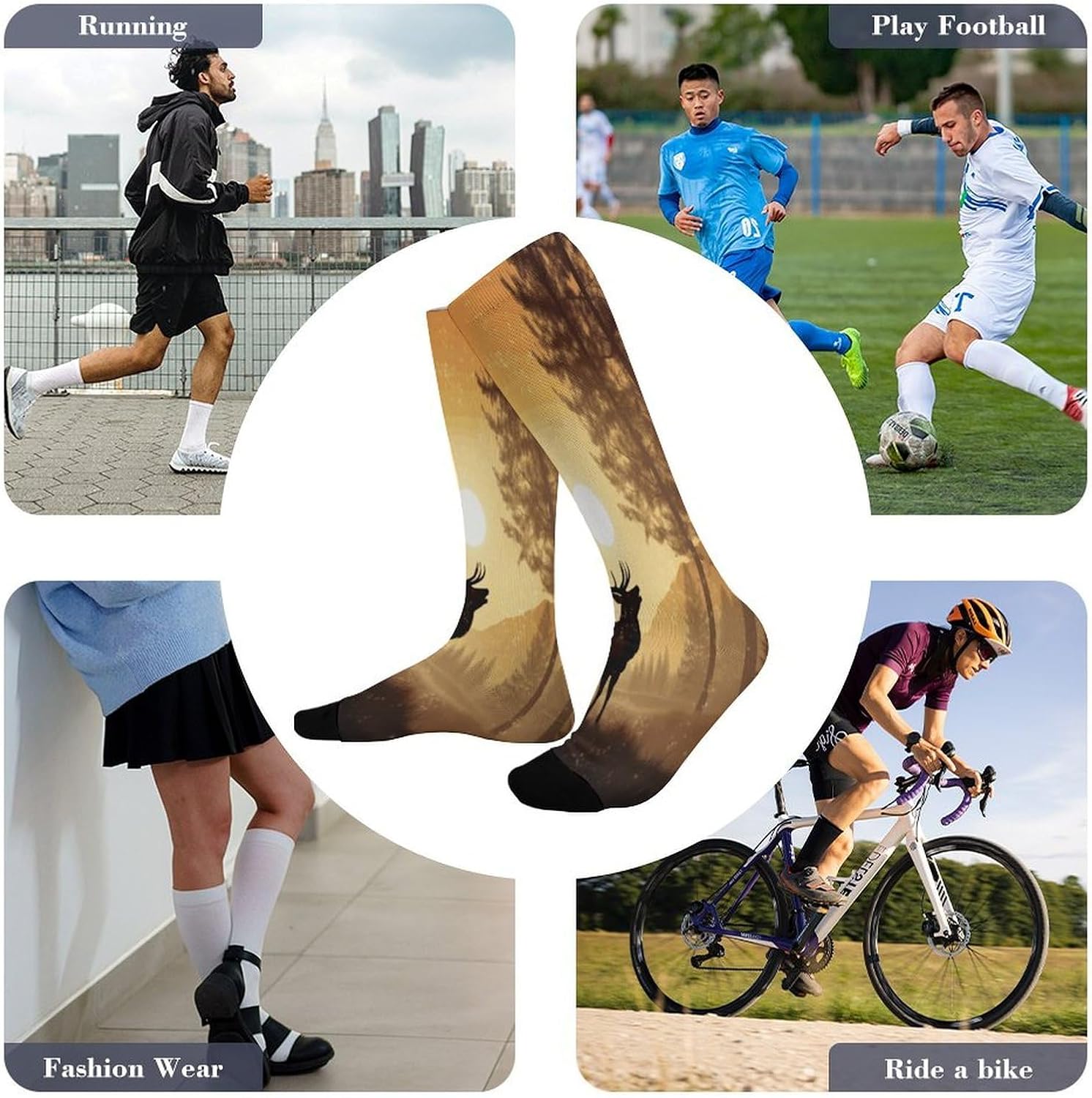 Elk Artwork Compression Sock Circulation Support Socks Lightweight Knee High Tube Sock Over-The-Calf Sock for Adult