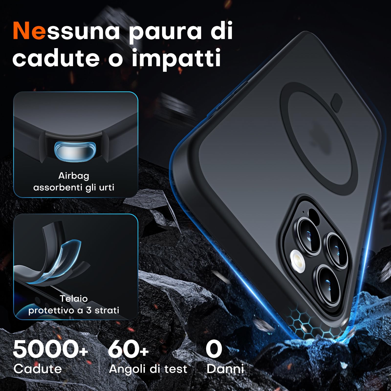 TOCOL Cover Magnetica per iPhone 12 Pro 6,1 Pollic, Compatibile con MagSafe, Custodia Antiurto Traslucida Opaca, Nero