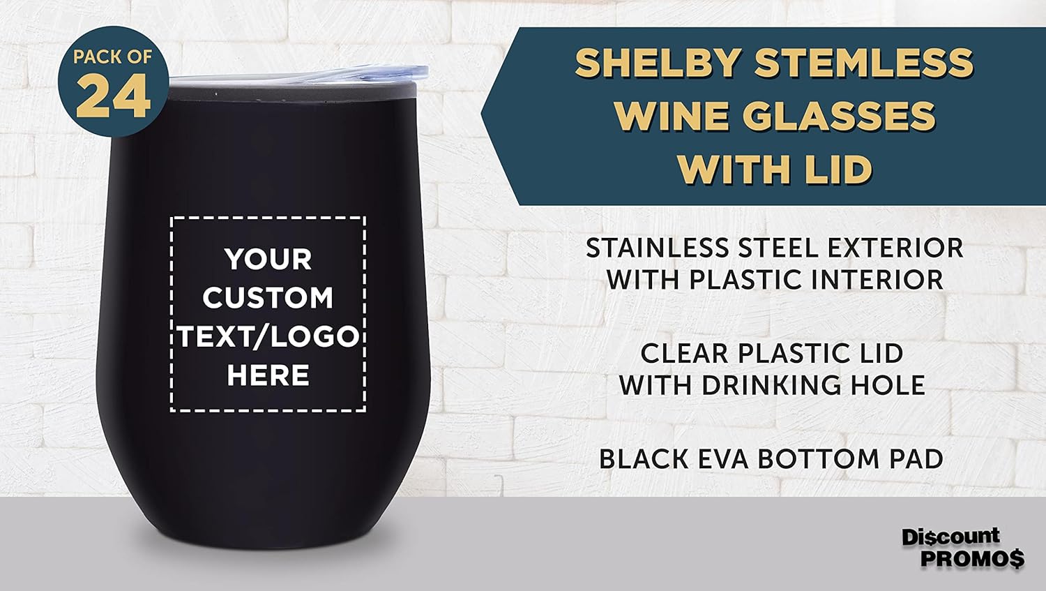 Custom Stemless Wine Tumblers 12 oz. Set of 24, Personalized Bulk Pack - Insulated, Perfect for Wine, Cocktails, Other Hot & Cold Beverages - Black - Image 3