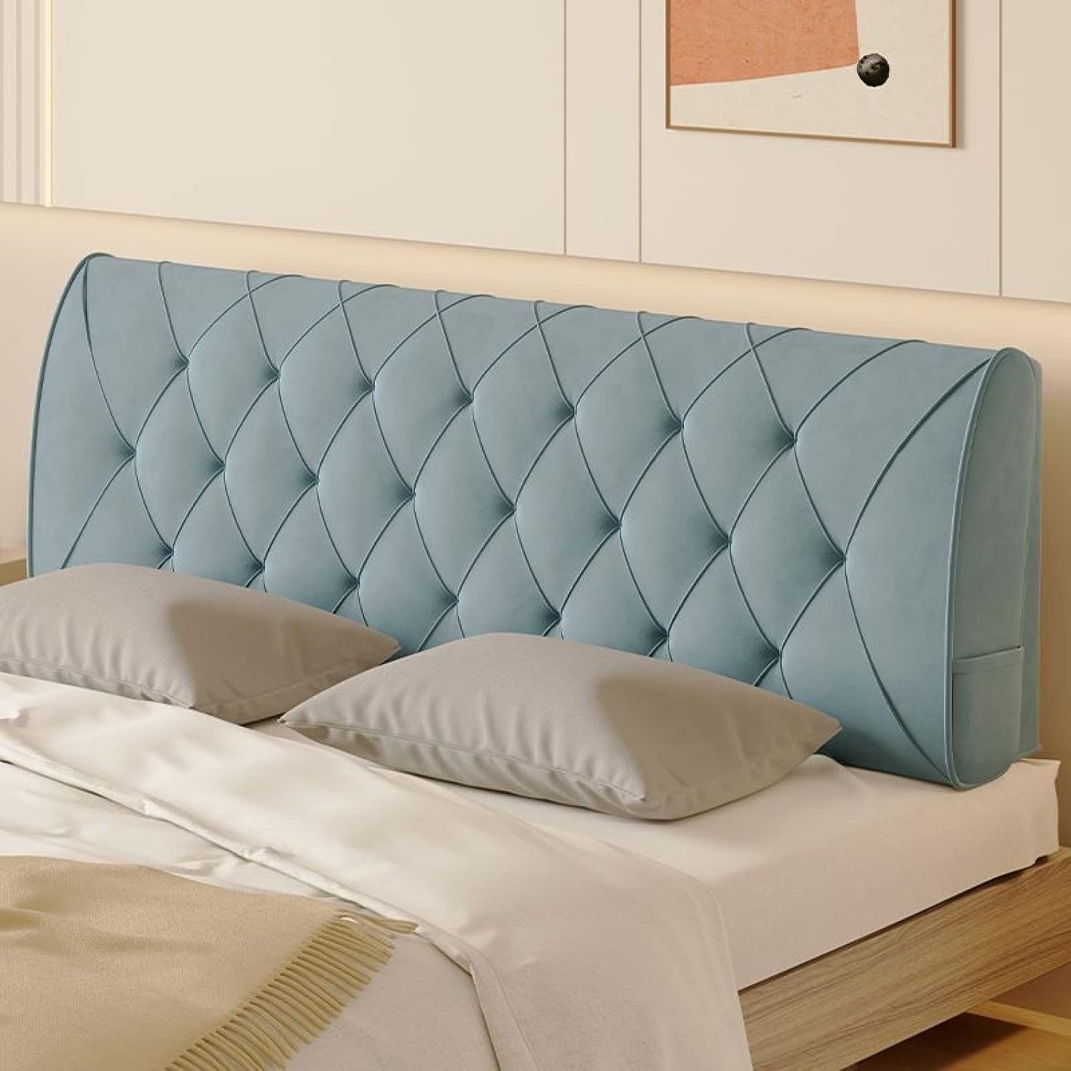 Cabecero Cubierta Cojín Almohada Individual/Doble/Queen/King Size Funda para Cabeceros De Cama, Almohadas para Cabecera De Cuña, Madera/Hierro, Protectora A Prueba De Polvo(180×58×6cm,Blue 1)