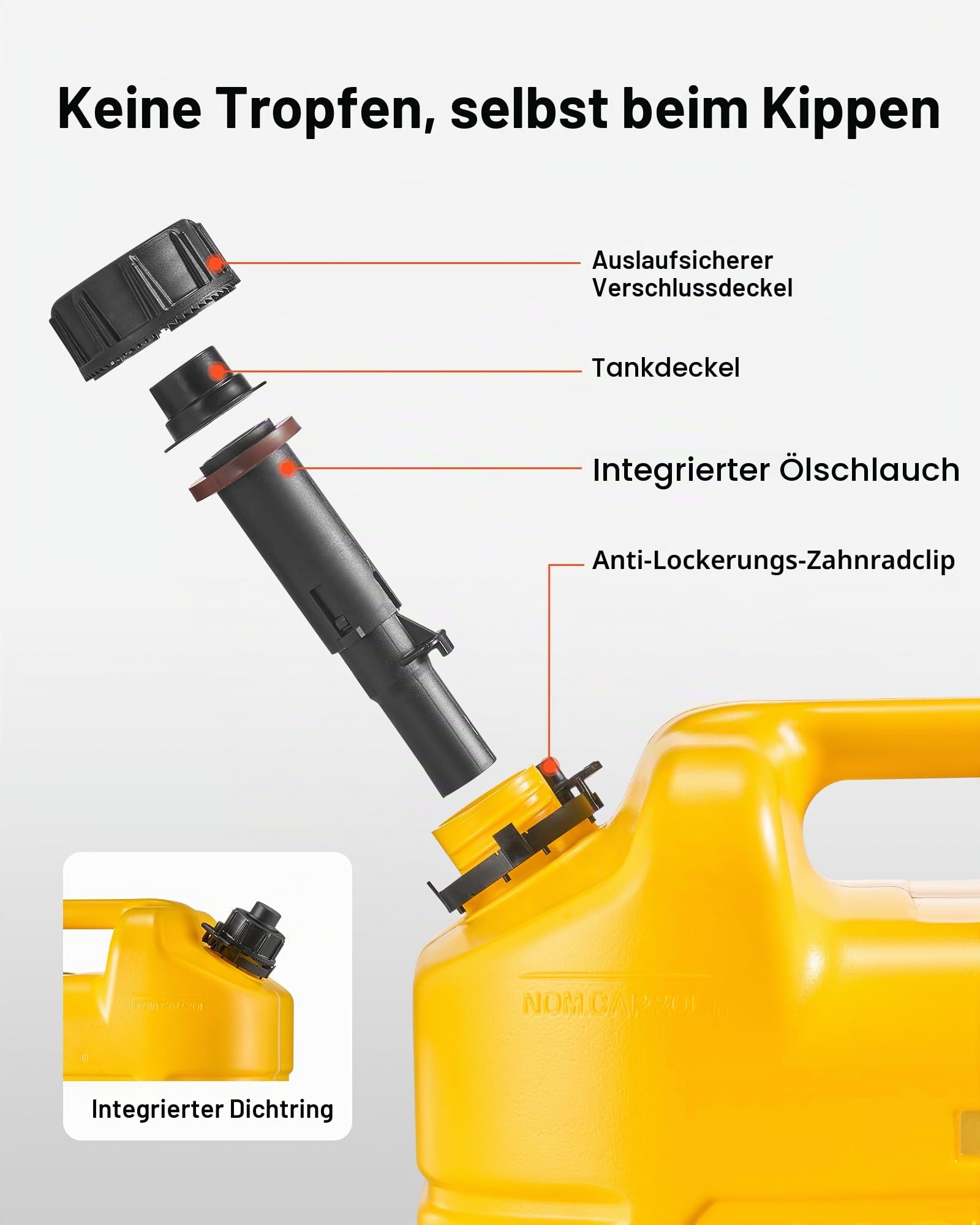 VEVOR Kraftstoffkanister, 19 L, Benzintank mit Ausguss & klarer Skala, max. Durchflussrate 15 L/min, Flüssigkeitsbehälter für die meisten Autos, Motorräder, SUVs, ATVs und UTVs, gelb, 1 Stk.