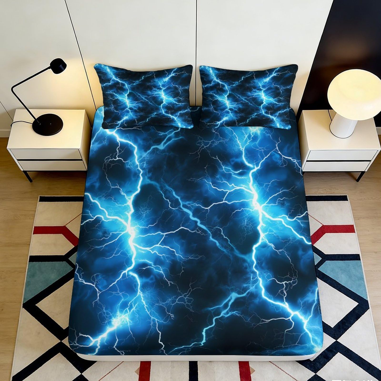 Pnayamiorkfel Style-8 3D Printed Electric Lightning Fitted Sheet Microfiber Blue Thunder Mattress Cover For Bedroom Guest Room Decor 90X200x25cm