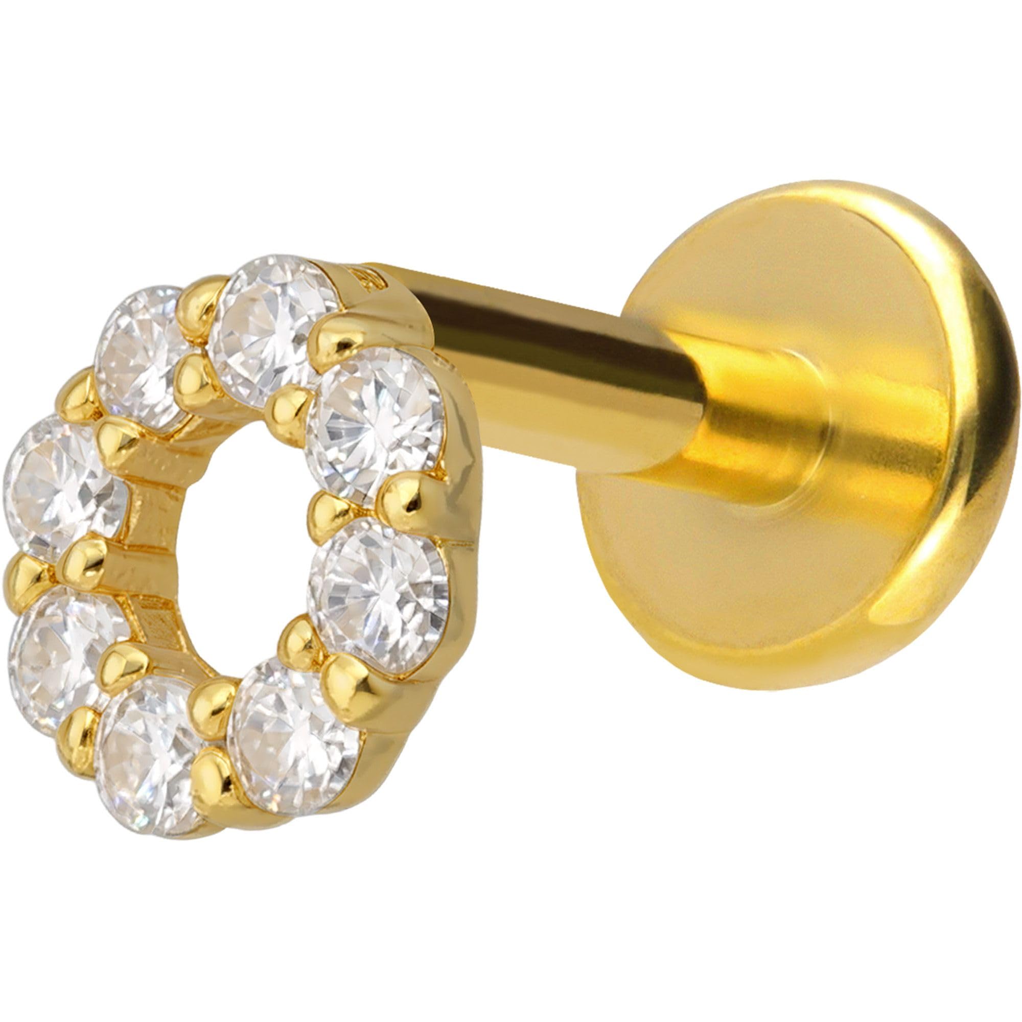 PIERCINGLINE Piercing Stecker Titan Labret mit Innengewinde + 925er Silber Aufsatz MOISSANIT-KREIS - Goldfarben, Silberfarben