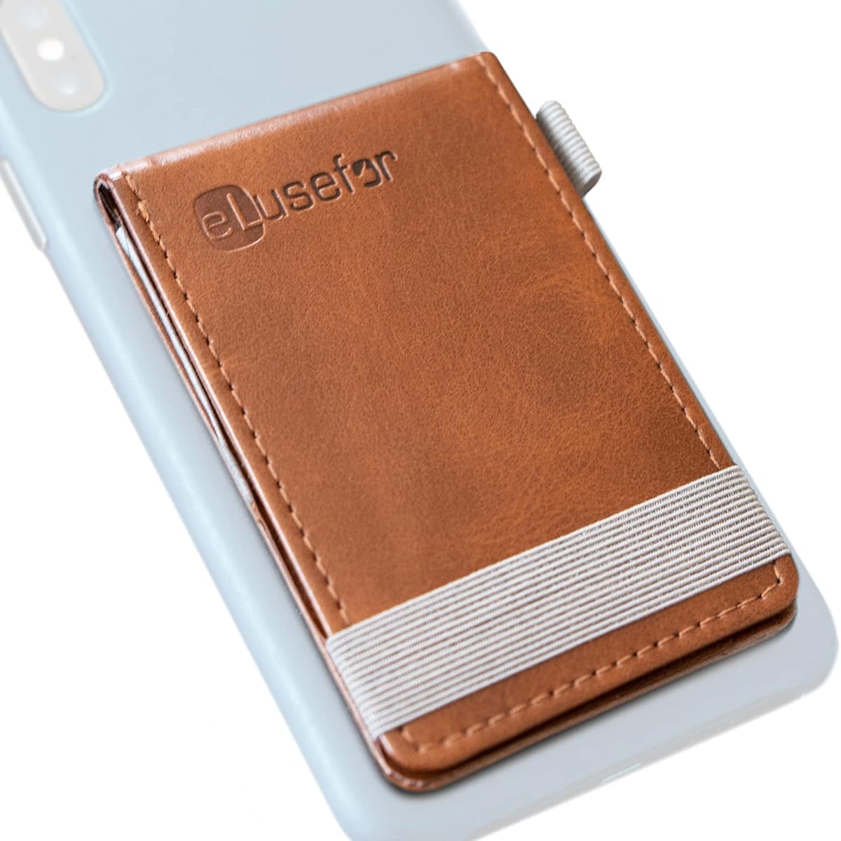 Stick-On Phone Wallet for Back of iPhone or Android Case | 6 Sleeve Credit Card Holder - Pocket for Cards, Money & ID - Built-in Stand - Waterproof Material - Travel, Work & Life-Proof - Brown