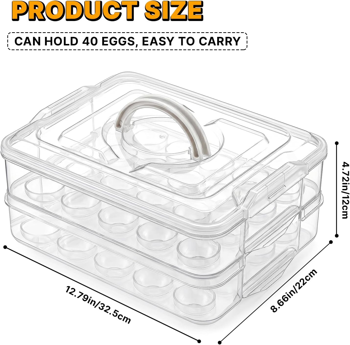 2 Layers Deviled Egg Containers with Lid,40 Slots Deviled Eggs Holder with Handle,Plastic Egg Tray Portable Egg Storage Carrier Platter for Easter Thanksgiving Party Picnic