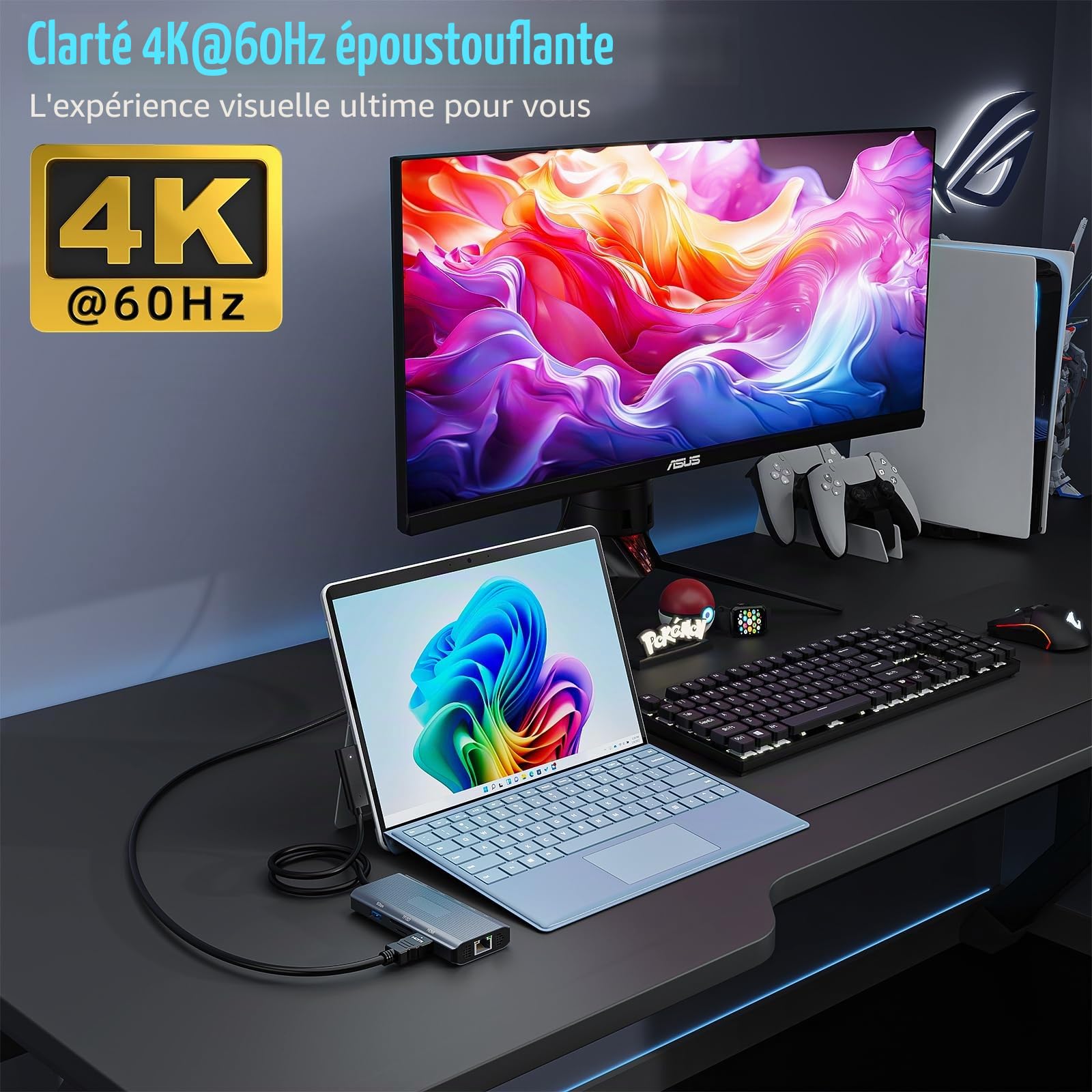 Surface Dock 2, Station d'accueil 10 en 1 avec HDMI 4 K @ 60 Hz, Ethernet, Fente SD/TF, USB 3.0, PD, Surface Dock Hub pour sur-Face Pro 11/10/9/8/X/7/6/5, sur-Face Laptop Go 3/2, Book