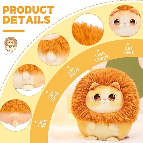 Miniatura 2 de Mewaii Almohada de peluche Kawaii para niños, lindo animal de peluche Kawaii, peluche suave de gato con disfraz de león, juguetes de peluche