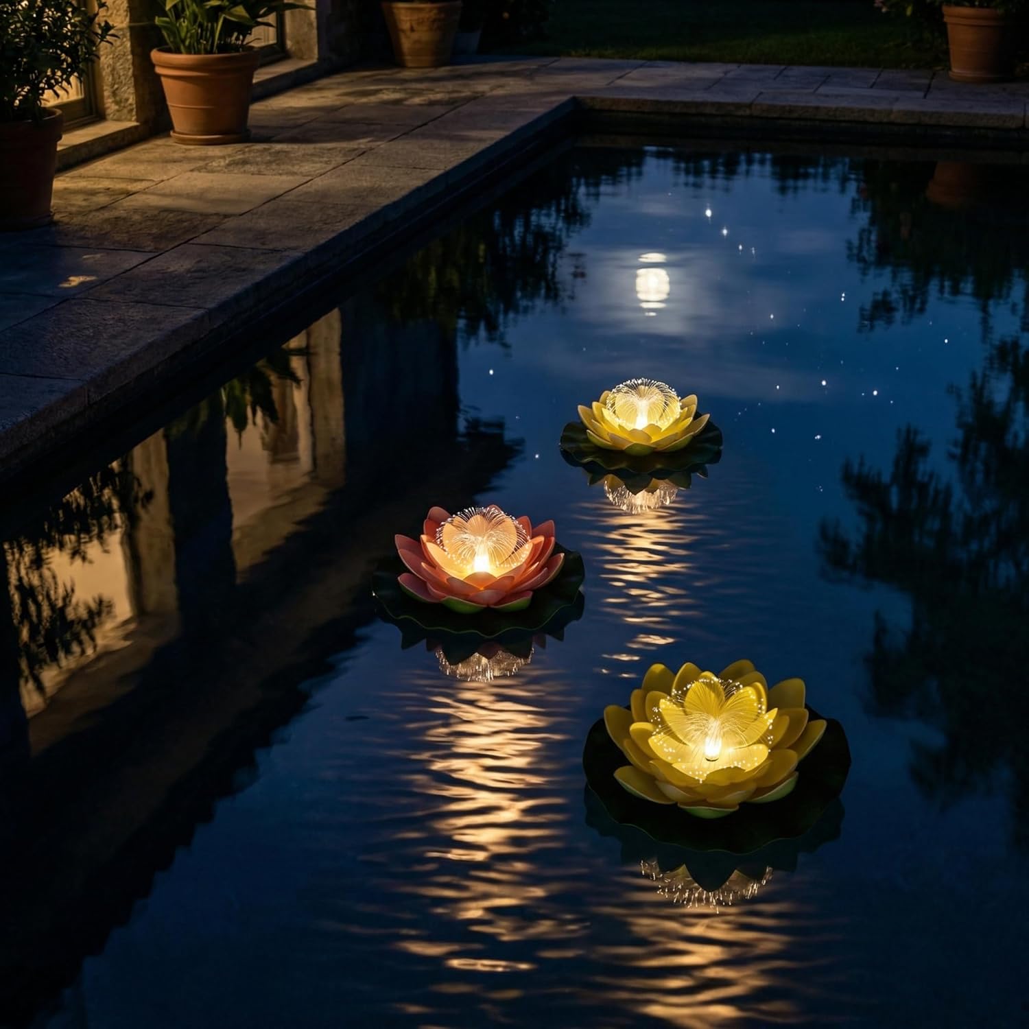 pearlstar Waterproof Floating Lotus Light - Solar Pond for Swimming Pool,Spa, Patio, Wedding Party, Christmas Decorations (3Pcs Lotus,Multicolor)