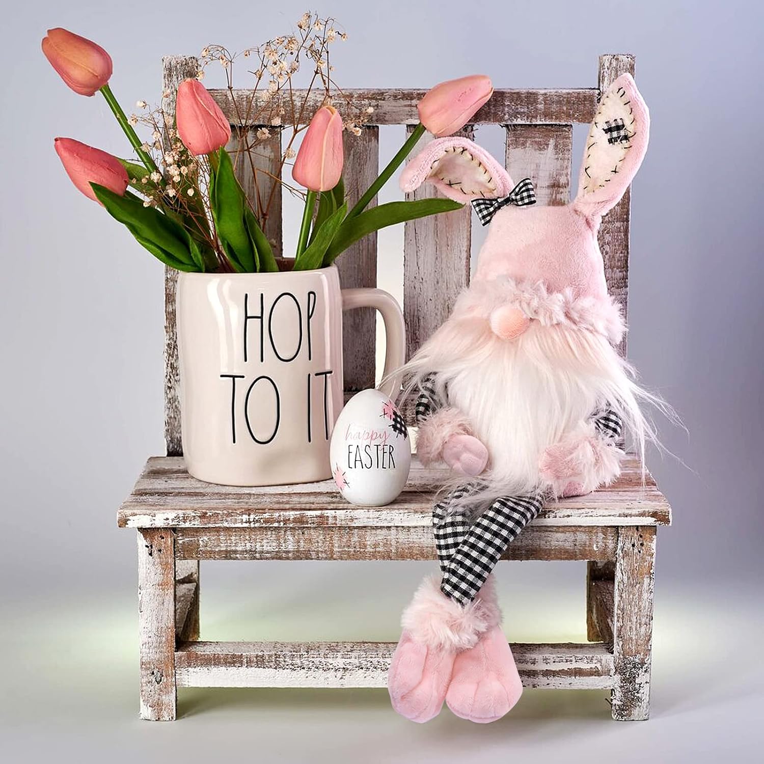 yuboo Easter Decorations Pink Gnome Plush,Spring Bunny Stuffed Rabbit for Holiday Easter Women's Girl's Gift