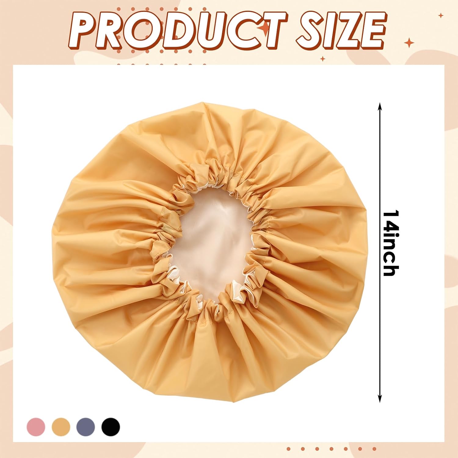Janmercy 4 Pcs Shower Cap Satin Lined for Hair Protection Waterproof Reusable for Women Long Hair Bath Caps with Satin Interior