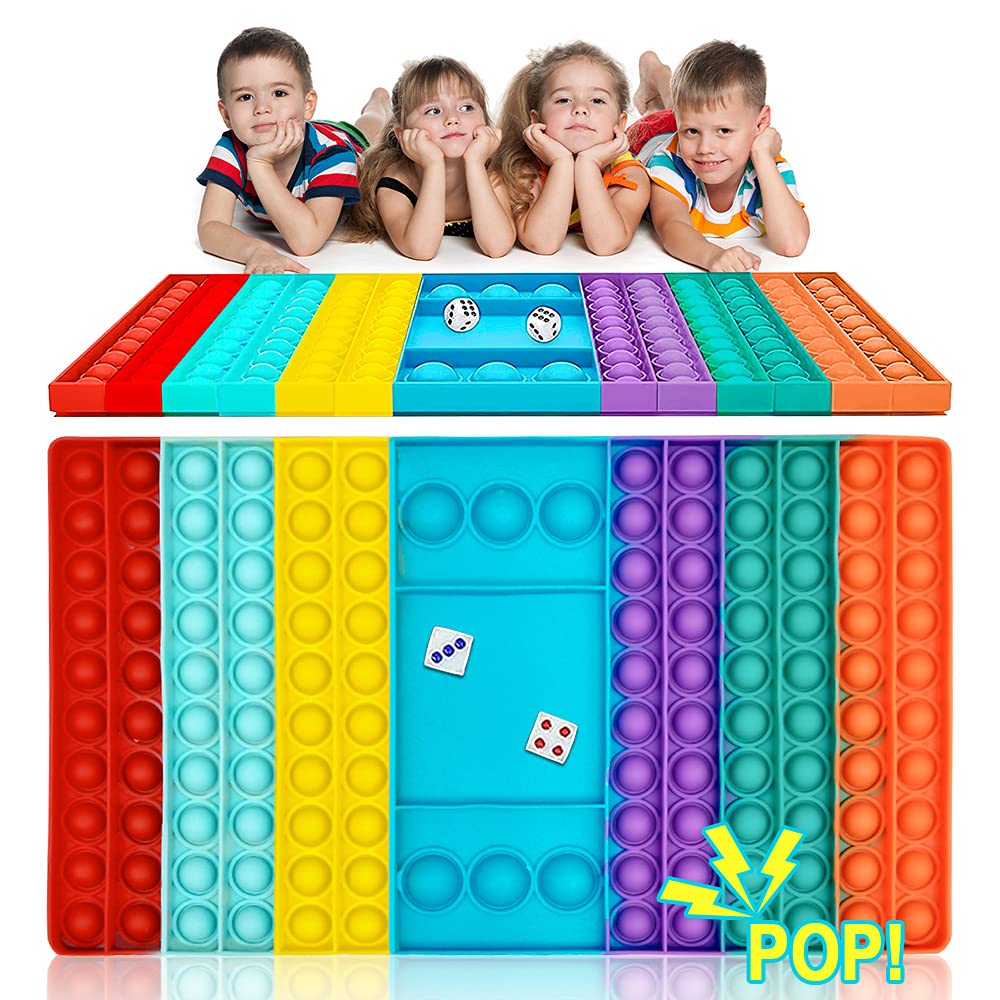 UK-Stock | Big Pop Game Fidget Toys, Big Pop Fidget Toy, Dual Player Push Rainbow Chess Board Bubble Pop Sensory Fidget Toy for Interactive Stress Relief Fidget Game, Parent-Child, Friends, Party