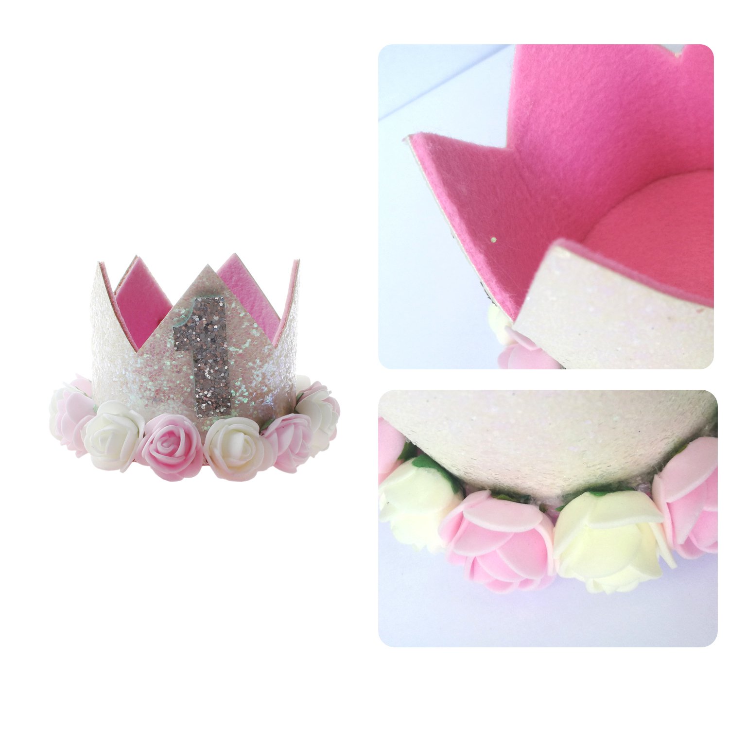 Cappellino Compleanno 1 Anno Fascia Tiara Neonata con Fiori per Decorazione della Festa Compleanno (FS01)