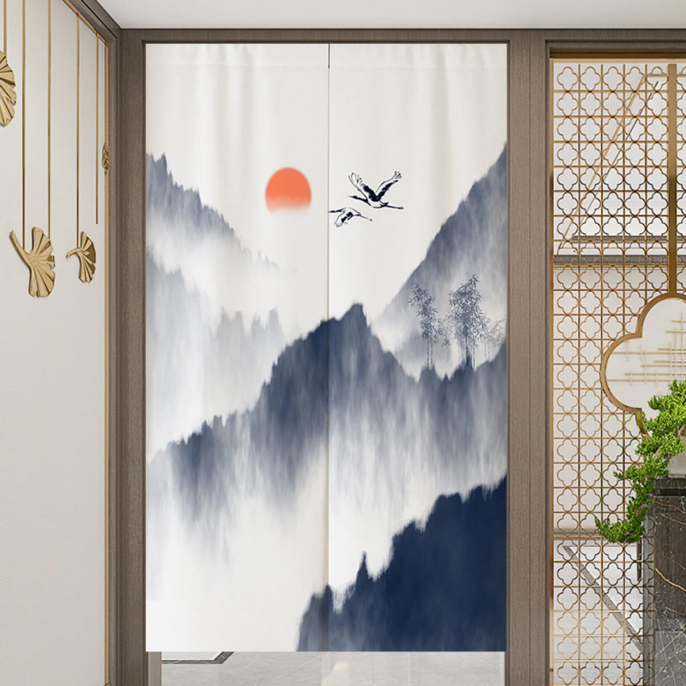 Guest Ruyunlai Japanese Noren Doorway Curtain, M8 Ink Painting, 100x150cm