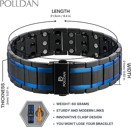 Miniatura 4 de Pulsera magnética para hombre, 6200 Gauss Power, elegante titanio negro con cierre de metal y longitud ajustable, 3 veces de fuerza, regalo para él