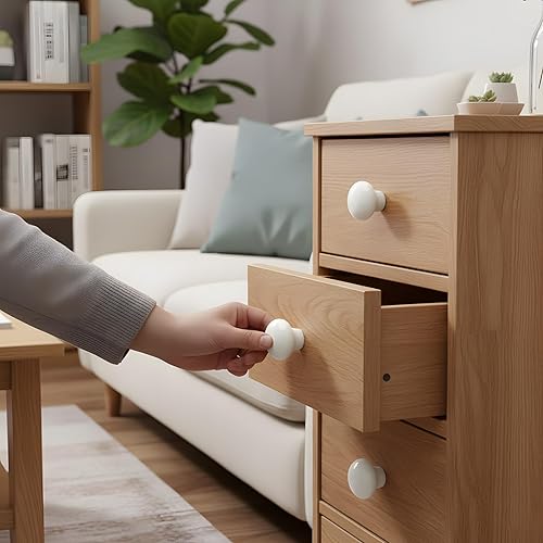 Vista 87 de HUAMULAN 15 pomos de cerámica brillante con botón redondo de hongo, vestidor, tiradores vintage, manijas de puerta, armario, cajón, diámetro de 1.5