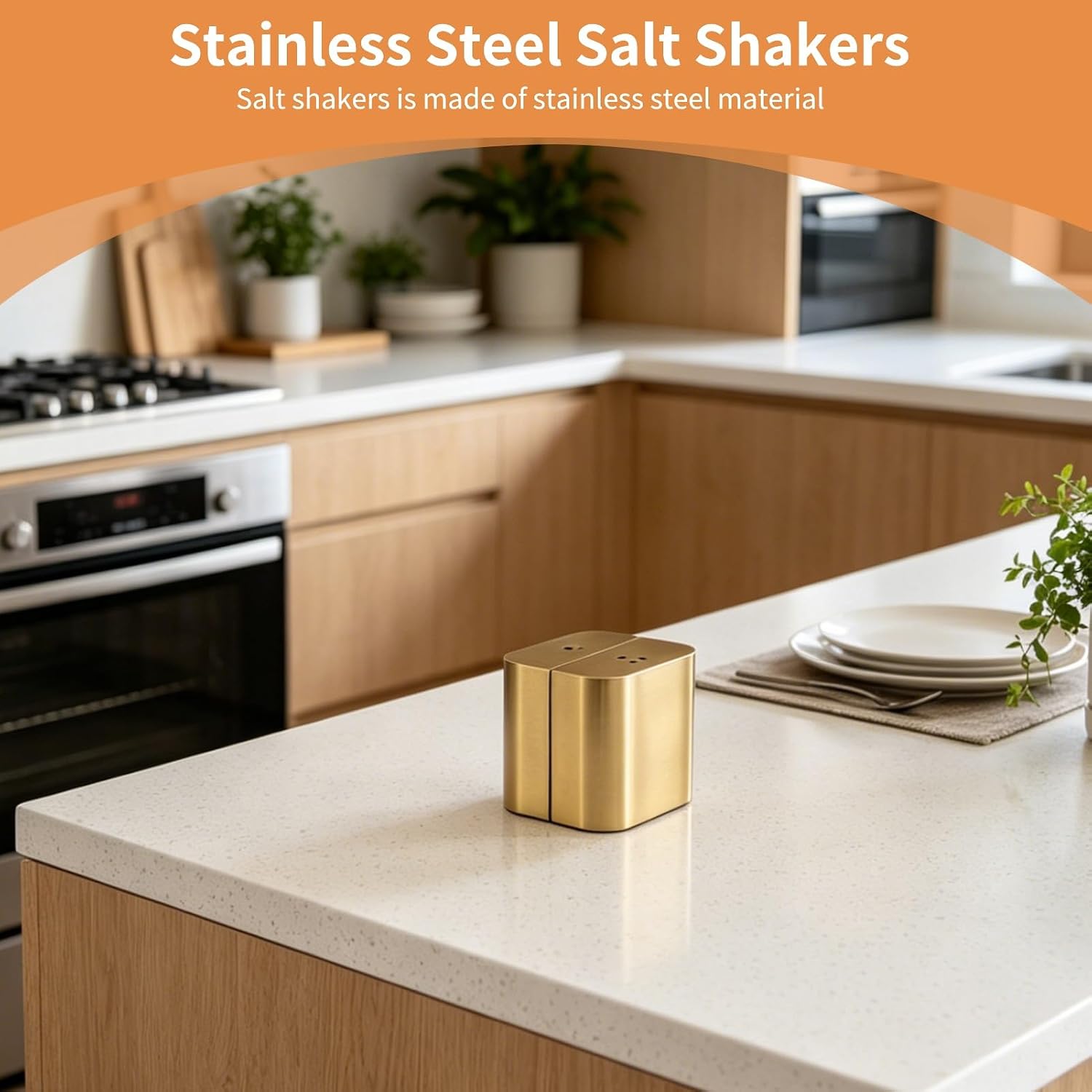 Stainless Steel Salt Shakers, 2Pcs Golden Seasoning Shakers with Lid Powder Dispenser Seasoning Bottle for Salt Candy Powder Kitchen Baking Cooking Tool