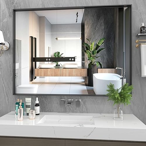 Miniatura 2 de Espejo de baño negro para pared, espejo de pared rectangular de 40 x 30 pulgadas, espejos para sobre fregadero, espejo de tocador de esquina
