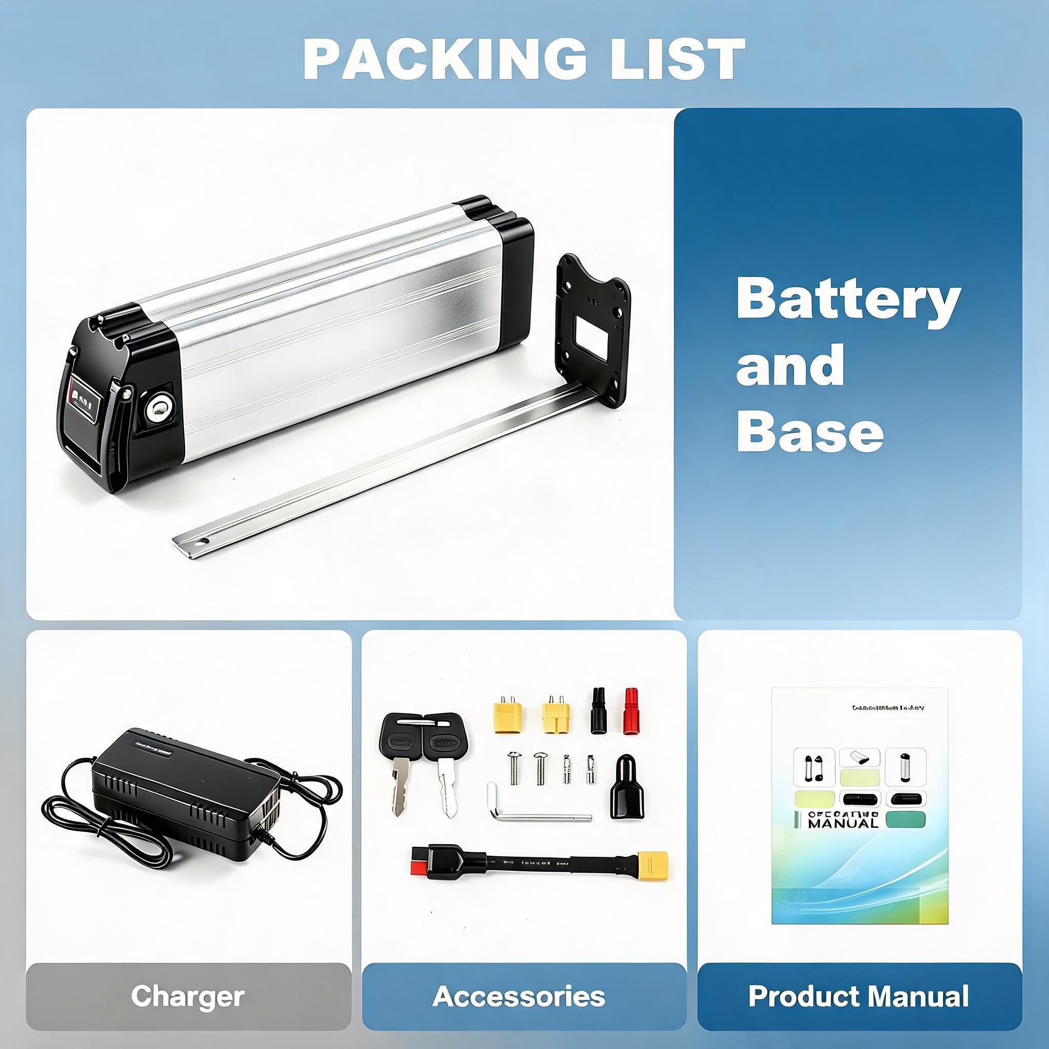 Batteria Bici Elettrica 48V, Batteria Per Bicicletta Elettrica, 15Ah al Litio con Caricatore 3A, Alloggio Sigillato Impermeabile, 4 Pin, per Uso Urbano e Bici Pieghevoli