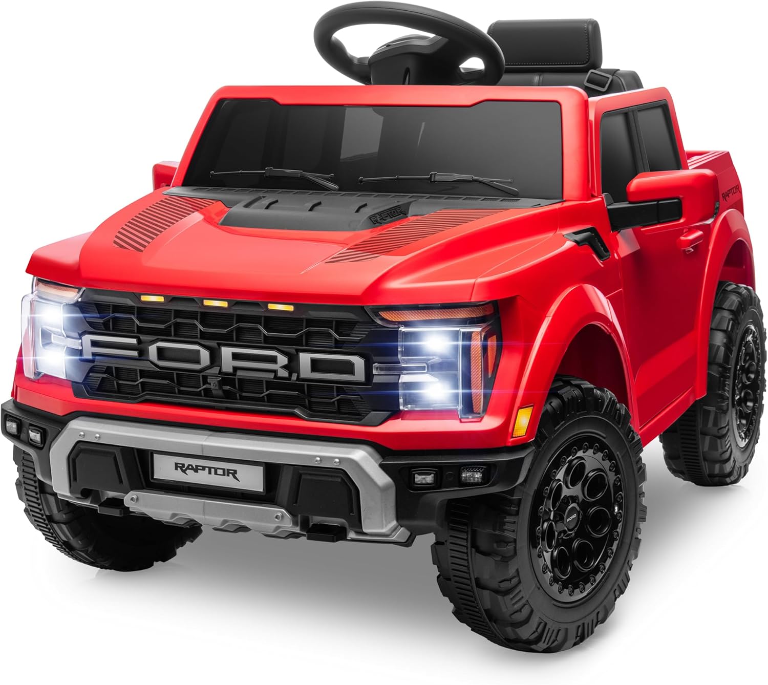 ENYOPRO 12V Licensed Ford F-150 Raptor Electric Car for Kids, Toddler Ride On Truck w/Remote Control, Kids Ride On Toys w/LED Lights, Bluetooth, Radio, Seat Belt, Soft Start, Rear Storage (White)