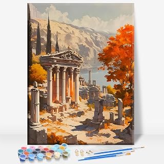 Aeontinity EPHESUS Ancient Greek City Location Framed Canvas DIY Paint by Numbers Kit Bar Cafe Cave Home Room Wall Bathroom Porch Patio Decor Gift, 16 x 12 Inch