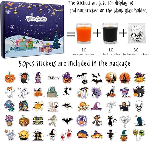 Miniatura 6 de 10 velas votivas naranjas y 10 negras, vela de cera de soja sin perfume rellena en vidrio transparente para Halloween, otoño, decoración del hogar y