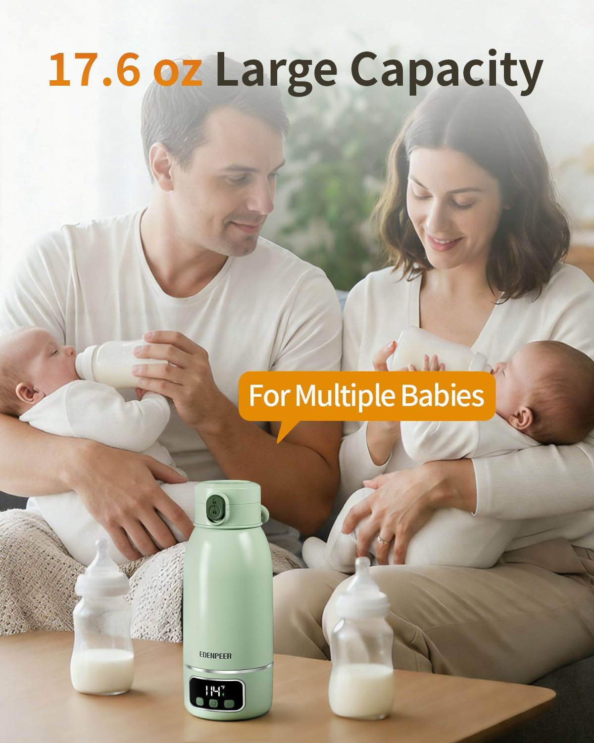 Portable Bottle Warmer on The Go, 17.6 OZ 120 W Fastest Heating, for Breast Milk & Water, 17400 mAh Battery, Precise Temperature Control, 48H Keep Warm, Rechargeable Baby Milk Warmer for Car & Outdoor
