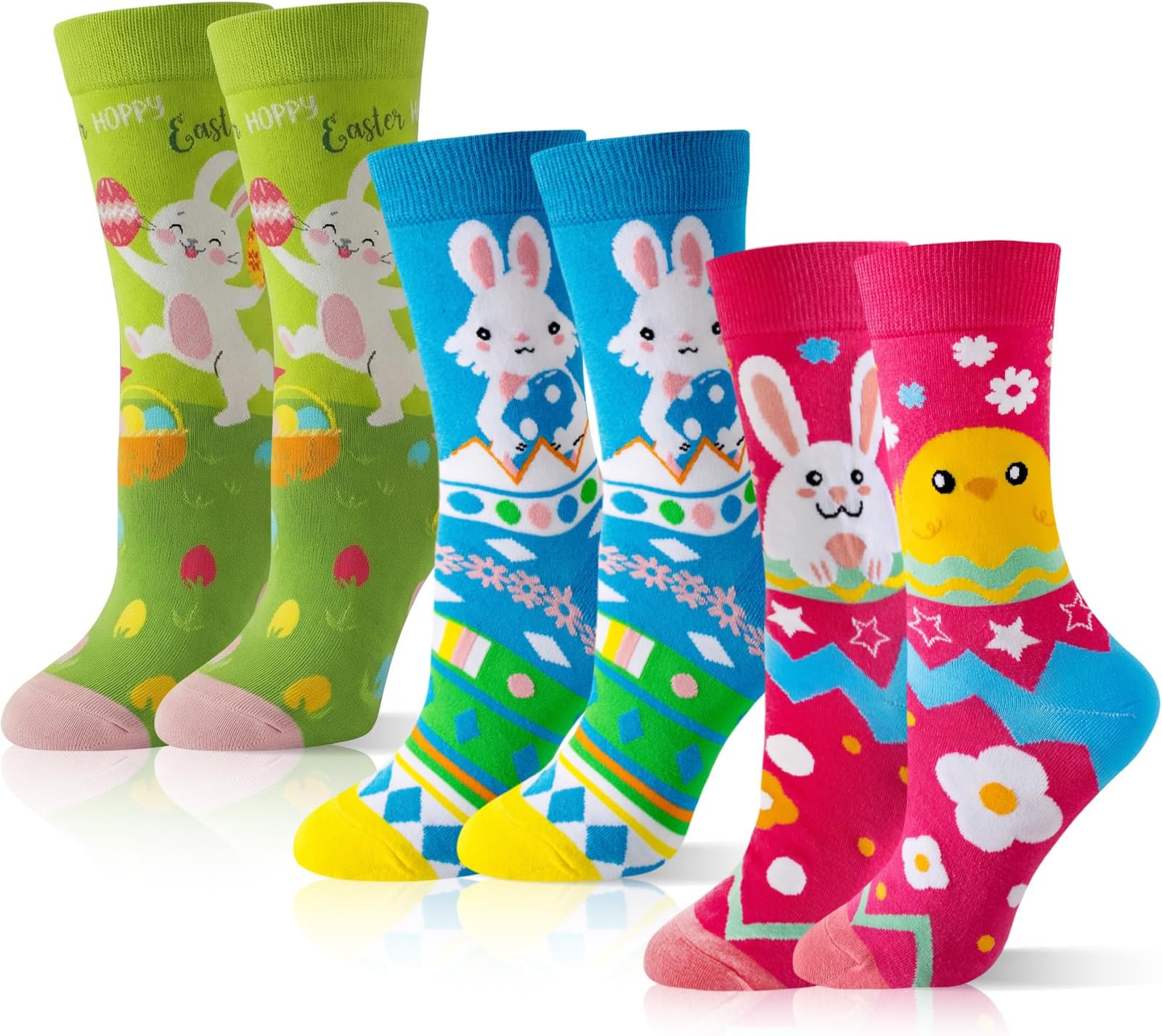 3 Pairs Easter Bunny Socks, Funny Easter Socks 4-9, Easter Socks for Women and Men, for Easter Gifts and Easter Gifts for Adults