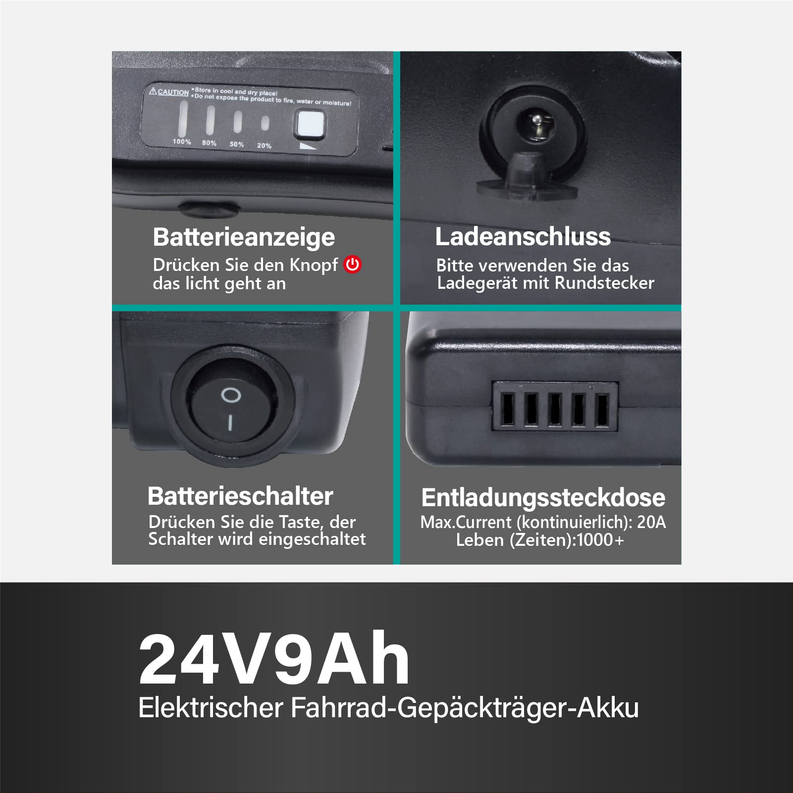 avec Chargeur Batterie E-Bike 24V 12Ah 9Ah Batterie de Remplacement Batterie E-Bike Li-ION Convient pour Le système d'entraînement Bafang ou Ansmann (24V9Ah)