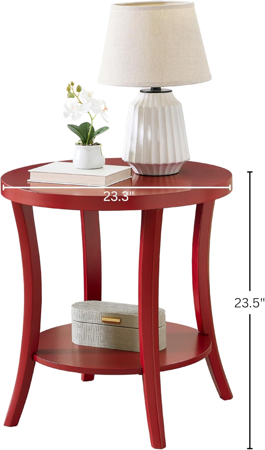 roundhill furniture perth contemporary round end table with shelf red