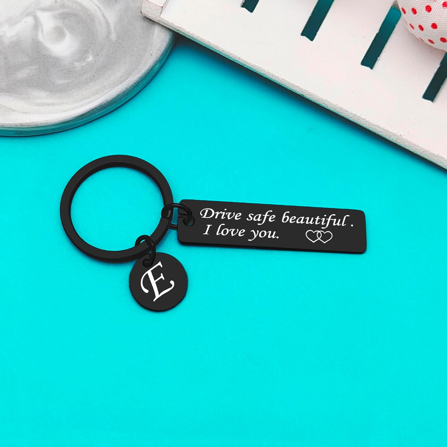 Xiahuyu Drive Safe Keychain for Her 26 Letter Keychain Gifts for Girlfriend Wife Daughter Mom Niece Sister Friend thumbnail
