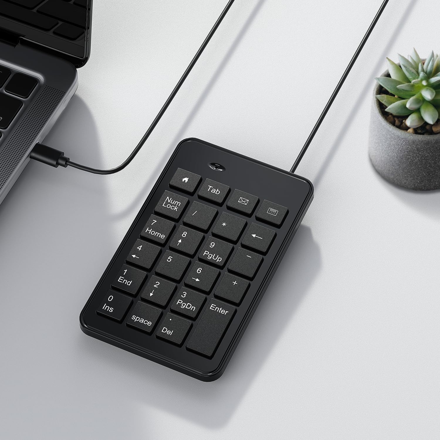 CBUS Wired USB-C Numeric Keypad for Laptop, 23 Keys Numpad Keyboard with Tab, Home, Email & Calculator Keys, 5ft Cable, Small and Lightweight Design image 3
