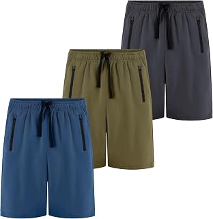 Kids Casual Shorts with Zipper Pockets and Drawstring, Youth Boys Athletic Shorts for Running Playing