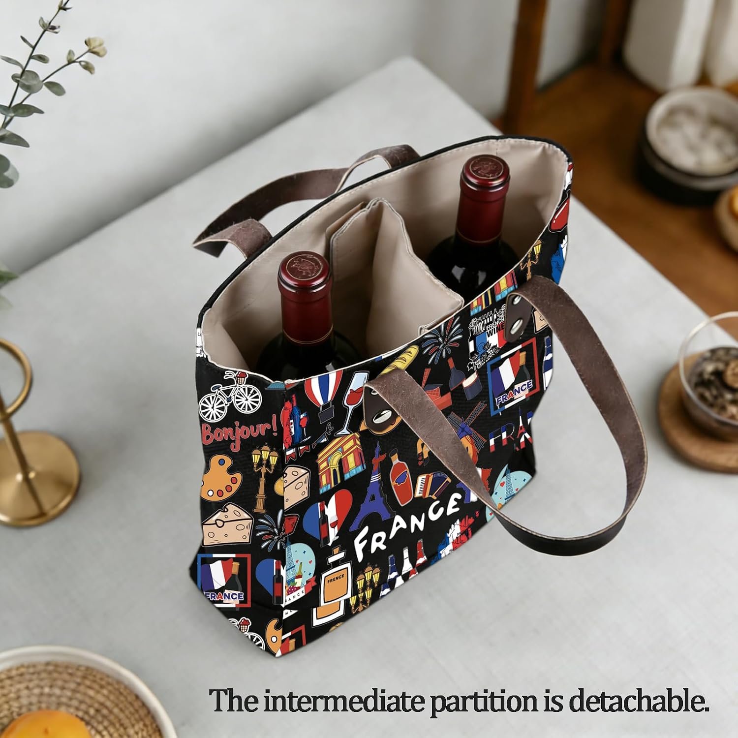 UJIMS French Wine Bottle Tote Bag French Wine Estate Gifts Wine Tasting Party Bag French Trip Souvenirs Paris Travel Gifts image 3